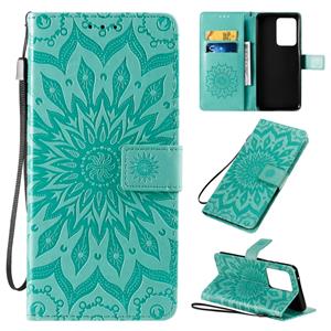 huismerk Voor Galaxy S20 Ultra Sun Print Horizontale flip beschermhoes met Houder & Card Slots & Wallet(Groen)