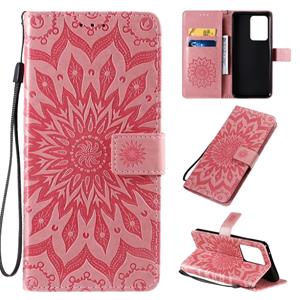 huismerk For Galaxy S20 Ultra Sun Print Horizontal Flip Protective Case with Holder & Card Slots & Wallet(Pink)