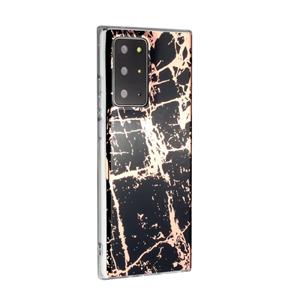 huismerk Voor Samsung Galaxy Note20 Ultra Plating Marble Pattern Soft TPU Beschermhoes (Zwart Goud)