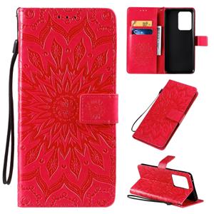 huismerk For Galaxy S20 Ultra Sun Print Horizontal Flip Protective Case with Holder & Card Slots & Wallet(Red)