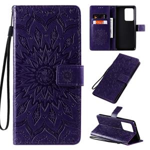 huismerk For Galaxy S20 Ultra Sun Print Horizontal Flip Protective Case with Holder & Card Slots & Wallet(Purple)