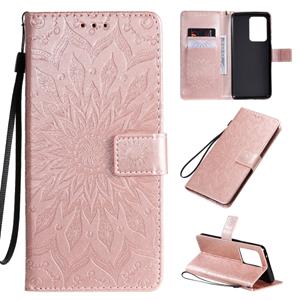 huismerk For Galaxy S20 Ultra Sun Print Horizontal Flip Protective Case with Holder & Card Slots & Wallet(Rose Gold)