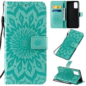 huismerk Voor Galaxy S20+ Sun Print Horizontale Flip Beschermhoes met Houder & Card Slots & Wallet(Groen)