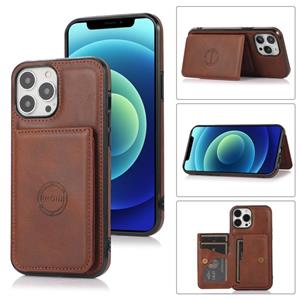 huismerk Calf Texture Magnetic Card Bag PU Shockproof Case met Houder & Card Slot voor iPhone 13 Pro Max