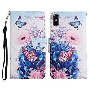 huismerk Geschilderd Patroon Horizontale Flip Lederen Case met Houder & Card Slot & Portemonnee voor iPhone XS MAX (Purple Butterfly)