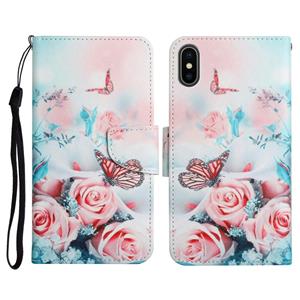 huismerk Geschilderde patroon Horizontale Flip Lederen Case met Houder & Card Slot & Portemonnee voor iPhone XS MAX (Peony Butterfly)