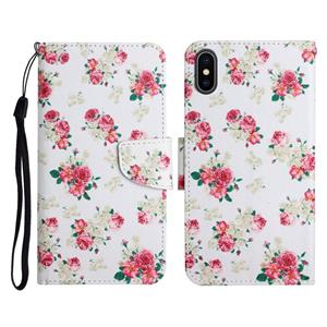 huismerk Geschilderd Patroon Horizontale Flip Lederen Case met Houder & Card Slot & Portemonnee voor iPhone XS MAX (rode Pioenbloem)