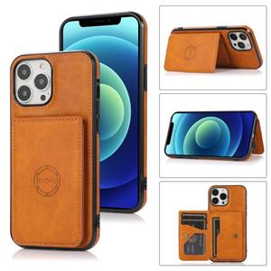 huismerk Calf Texture Magnetic Card Bag PU Shockproof Case met Houder & Card Slot voor iPhone 13 Pro Max