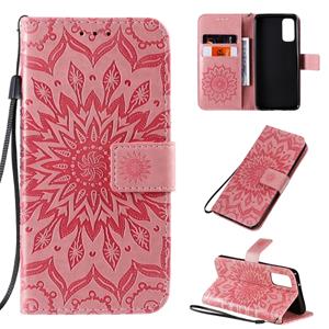 huismerk For Galaxy S20 Sun Print Horizontal Flip Protective Case with Holder & Card Slots & Wallet(Pink)