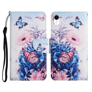 huismerk Geschilderd Patroon Horizontale Flip Lederen Case met Houder & Card Slot & Portemonnee voor iPhone XR (Purple Butterfly)