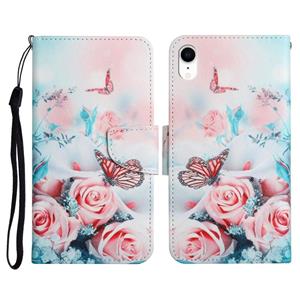 huismerk Geschilderd Patroon Horizontale Flip Lederen Case met Houder & Card Slot & Portemonnee voor iPhone XR (Peony Butterfly)