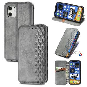 huismerk Voor iPhone 12 mini Cubic Grid Geperst Horizontal Flip Magnetic PU Lederen Case met Holder & Card Slots & Wallet(Grijs)