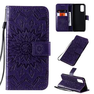 huismerk Voor Galaxy S20 Sun Print Horizontale Flip Beschermhoes met Holder & Card Slots & Wallet(Purple)