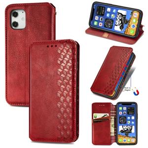 huismerk Voor iPhone 12 mini Cubic Grid Geperst Horizontal Flip Magnetic PU Lederen Case met Holder & Card Slots & Wallet(Red)