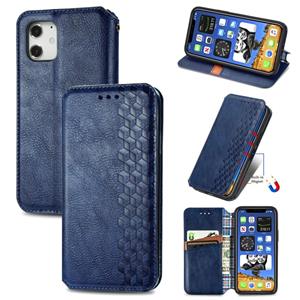 huismerk Voor iPhone 12 mini Cubic Grid Geperst Horizontal Flip Magnetic PU Lederen Case met Holder & Card Slots & Wallet(Blauw)