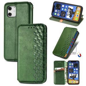 huismerk Voor iPhone 12 mini Cubic Grid Geperst Horizontal Flip Magnetic PU Lederen Case met Holder & Card Slots & Wallet(Groen)