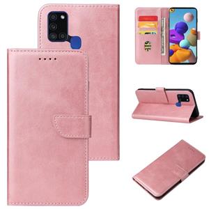 huismerk For Samsung Galaxy A21s Calf Texture Buckle Horizontal Flip Leather Case with Holder & Card Slots & Wallet(Rose Gold)