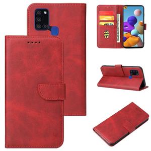 huismerk Voor Samsung Galaxy A21s Kalf Textuur Gesp Horizontale Flip Lederen Hoesje met Houder & Kaart Slots &Portemonnee (Rood)