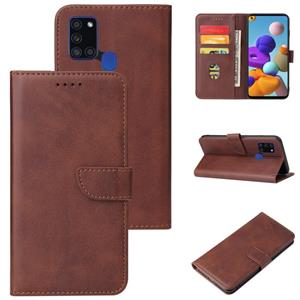 huismerk For Samsung Galaxy A21s Calf Texture Buckle Horizontal Flip Leather Case with Holder & Card Slots & Wallet(Brown)