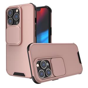 huismerk Op en neer Schuifcamera Cover Ontwerp Schokbestendig TPU + PC-beschermhoes voor iPhone 13 (Rose Gold)