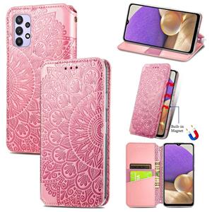 huismerk Voor Samsung Galaxy A32 4G Bloeiende Mandala Reliëf Patroon Magnetische Horizontale Flip Lederen Hoesje met Houder &Amp; Kaart Slots &Portemonnee (Ro