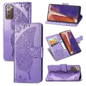 huismerk Voor Samsung Galaxy Note 20 Ultra Butterfly Love Flower Reliëf Horizontale Flip Lederen Case met beugel / kaartslot / Portemonnee / Lanyard (Licht pa