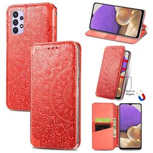 huismerk Voor Samsung Galaxy A32 4G Bloeiende Mandala Reliëf Patroon Magnetische Horizontale Flip Lederen Hoesje met Houder &Amp; Kaart Slots &Portemonnee (Ro