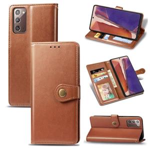 huismerk Voor Samsung Galaxy Note 20 Retro Solid Color Leather Buckle Phone Case met Lanyard & Photo Frame & Card Slot & Wallet & Stand Functie(Bruin)