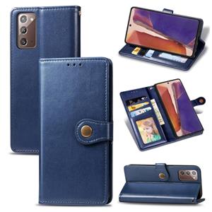 huismerk Voor Samsung Galaxy Note 20 Retro Solid Color Leather Buckle Phone Case met Lanyard & Photo Frame & Card Slot & Wallet & Stand Functie(Blauw)