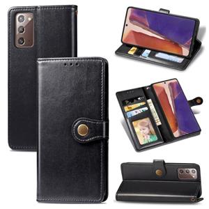 huismerk Voor Samsung Galaxy Note 20 Retro Solid Color Leather Buckle Phone Case met Lanyard & Photo Frame & Card Slot & Wallet & Stand Functie(Zwart)