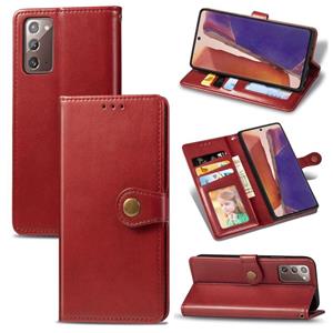 huismerk Voor Samsung Galaxy Note 20 Retro Solid Color Leather Buckle Phone Case met Lanyard & Photo Frame & Card Slot & Wallet & Stand Functie(Rood)