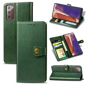 huismerk Voor Samsung Galaxy Note 20 Retro Solid Color Leather Buckle Phone Case met Lanyard & Photo Frame & Card Slot & Wallet & Stand Functie(Groen)