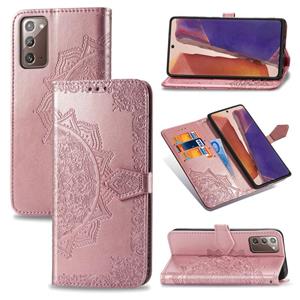 huismerk Voor Samsung Galaxy Note20 Halverwege Mandala Reliëf Patroon Horizontaal Flip Lederen Hoesje met Holder & Card Slots & Wallet & Lanyard(Rose Gold)