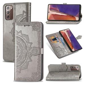 huismerk Voor Samsung Galaxy Note20 Halverwege Mandala Reliëf Patroon Horizontaal Flip Lederen Hoesje met Holder & Card Slots & Wallet & Lanyard(Grijs)