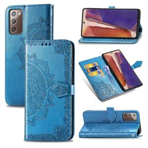 huismerk Voor Samsung Galaxy Note20 Halverwege Mandala Reliëf Patroon Horizontaal Flip Lederen Hoesje met Holder & Card Slots & Wallet & Lanyard(Blauw)