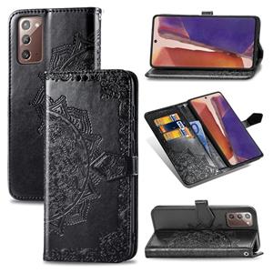 huismerk Voor Samsung Galaxy Note20 Halverwege Mandala Reliëf Patroon Horizontaal Flip Lederen Hoesje met Holder & Card Slots & Wallet & Lanyard(Zwart)