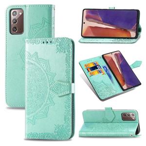 huismerk Voor Samsung Galaxy Note20 Halverwege Mandala Reliëf Patroon Horizontaal Flip Lederen Hoesje met Holder & Card Slots & Wallet & Lanyard(Groen)