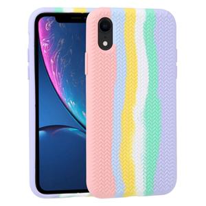 huismerk Herringbone Texture Silicone Protective Case For iPhone XR(Rainbow Pink)