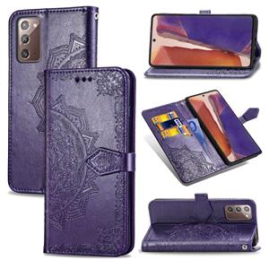 huismerk Voor Samsung Galaxy Note20 Ultra Halverwege Mandala Reliëf Patroon Horizontaal Flip Lederen Hoesje met Holder & Card Slots & Wallet & Lanyard(Paars)