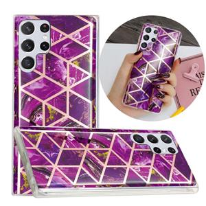 huismerk Voor Samsung Galaxy S22 Ultra 5G Electroplating TPU Beschermende telefoonhoes (Purple Rhombus)