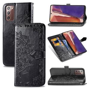 huismerk Voor Samsung Galaxy Note20 Ultra Halverwege Mandala Reliëf Patroon Horizontaal Flip Lederen Hoesje met Holder & Card Slots & Wallet & Lanyard(Zwart)