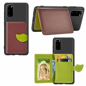 huismerk Voor Galaxy S20 Leaf Buckle Litchi Texture Card Holder PU + TPU Case met Card Slot & Wallet & Holder & Photo Frame(Brown)