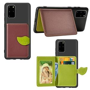 huismerk Voor Galaxy S20 Plus Leaf Buckle Litchi Texture Card Holder PU + TPU Case met Card Slot & Wallet & Holder & Photo Frame(Brown)