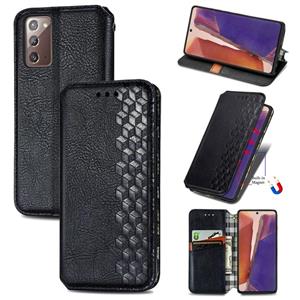 huismerk Voor Samsung Galaxy Note 20 Cubic Grid Geperst horizontal flip magnetische PU lederen case met houder & kaartslots & portemonnee(zwart)