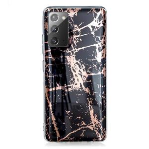 huismerk Voor Samsung Galaxy Note20 Plating Marble Pattern Soft TPU Beschermhoes (Zwart goud)