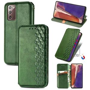 huismerk Voor Samsung Galaxy Note 20 Cubic Grid Geperst horizontal flip magnetische PU lederen case met houder & kaartslots & portemonnee(groen)