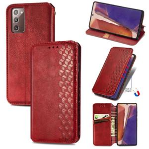 huismerk Voor Samsung Galaxy Note 20 Cubic Grid Geperst horizontal flip magnetische PU lederen case met houder & kaartslots & portemonnee(rood)