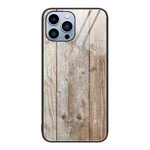 huismerk Wood Grain Glass Protective Case For iPhone 13 Pro Max(Grey)