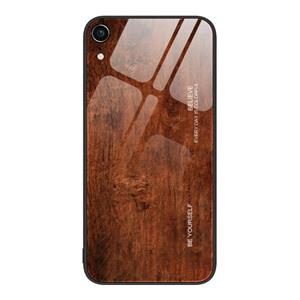 huismerk Wood Grain Glass Protective Case For iPhone XR(Dark Brown)