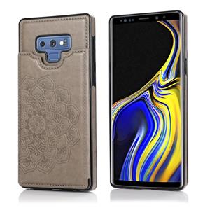 huismerk Voor Samsung Galaxy Note9 Double Buckle Mandala Patroon PU+TPU Beschermhoes met kaartslots & houder & fotoframe(Grijs)